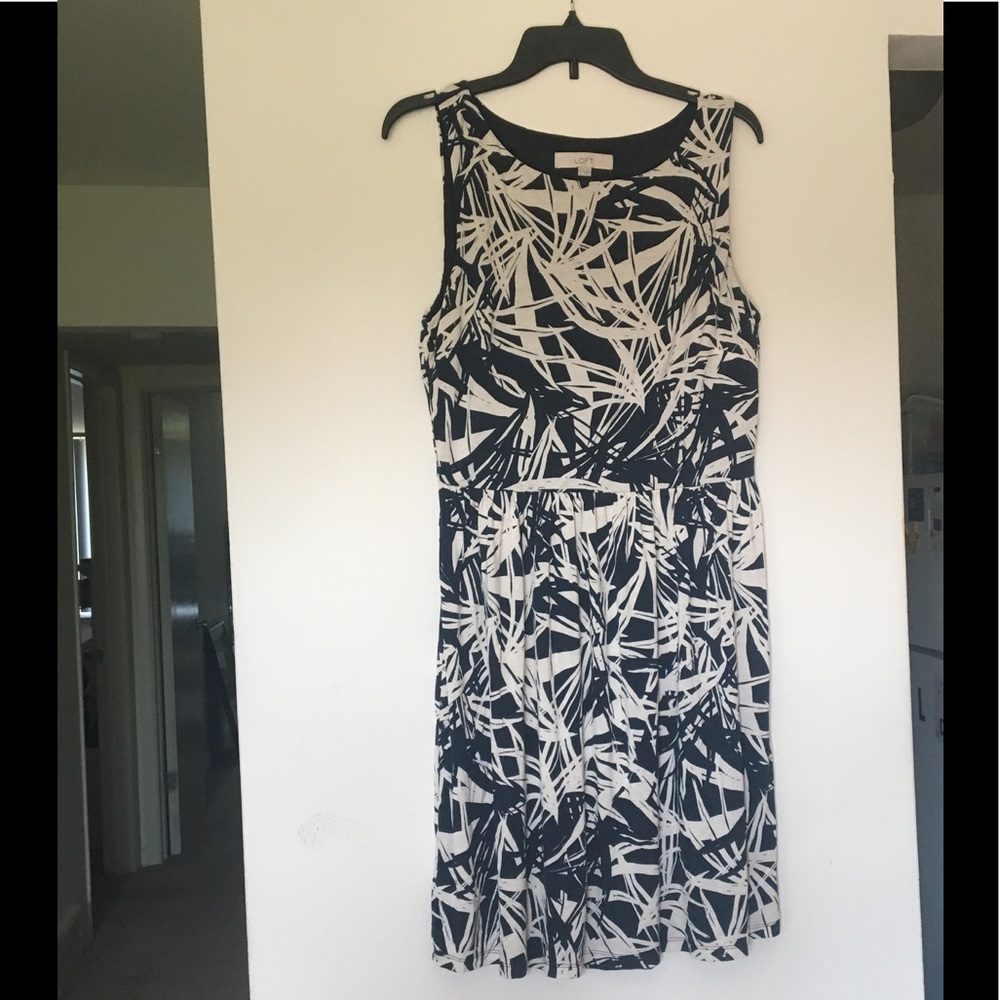 Loft cotton/spandex Navy floral summer dress